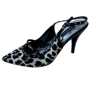 White House Black Market Heels Jacquie Leopard Calfhair Mules Kitten Heel 10M - Picture 1 of 11