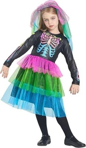 Day of the Dead Costume Women Girls Long Dress Skeleton (8-10 years) - Picture 1 of 7