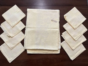 VTG Damask Tablecloth Yellow Roses Floral 8-Napkin Set Cotton Rayon 56"x76" - Picture 1 of 14