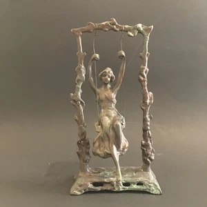 Vintage Art Nouveau Auguste Moreau Bronze Sculpture- Lady on a Swing Statue - Picture 1 of 24