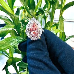 Diamond Ring 3.70 Carat IGI Lab Grown Pear Cut 14K Multi Gold Fancy Intense Pink - Picture 1 of 21