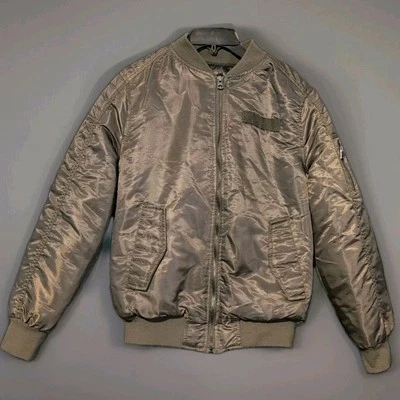 Southpole 夹克男孩大号 14 16 MA-1 绿色缎面军用轰炸机外套实用 — 第 1/4 张图片