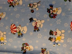 Snowman Snowflake Christmas Holiday Flannel Vintage Graphics 1 Yard 44" - Picture 1 of 4