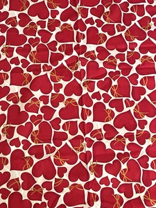 VIP Cranston Print Works Fabric White w/ Red Hearts 1.14 Yds x 42 Inches Wide - Picture 1 of 6