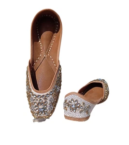 Women wedding Jutti Indian Mojari embroidery khussa UK size 4-8 Kundan fashion - Picture 1 of 7