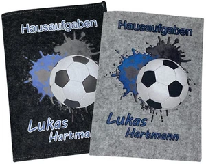 Hausaufgabenheft Grundschule Hülle umschlag Personalisiert Namen Fussball Blau - Bild 1 von 13