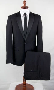 NUEVO Esmoquin Para Hombres Negocios Boda Básico Sólido 2 Piezas Calce Ajustado Pico Solapa Negro EE. UU. - Imagen 1 de 1
