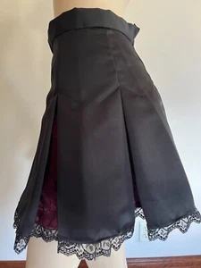 Gothic Punk Lolita Halloween Spider Inspired Pleated Shiny Black Skirt Blood Red - Picture 1 of 5