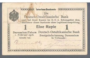 GERMAN EAST AFRICA BANKNOTE 1 P19 1916 gAU probably UNC - SER R2 - 1/28 TYPES - Picture 1 of 2