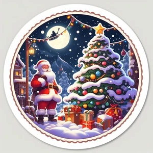 Santa with Christmas tree,  Waterproof Vinyl Sticker, UV resistant Decal - Picture 1 of 12
