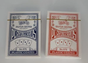 New Sealed Playing Cards 2 Decks Motor Brand 976 Plastic Coated Blue & Red Game - Picture 1 of 5