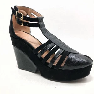 Robert Clergerie Gr. 8 / 38,5 schwarz Plateau Knöchelriemen Leder T-Riemen Sandalen - Bild 1 von 10