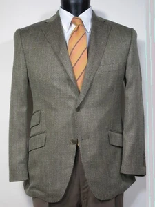 Paul Stuart Baxter Hacking Sport Coat 40S Wool Silk Linen Green Herringbone - Picture 1 of 5