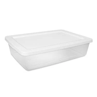Sterilite Small Storage Bin 28 Qt Clear Plastic Container with Snap-On Lid White - Image 1 of 4