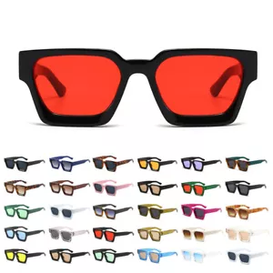 Thick Square Sunglasses Men Women Retro Chunky Rectangle Shades UV400 Protection - Picture 1 of 47