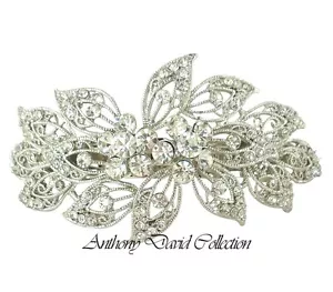Anthony David Silver Austrian Crystal Floral Hair Accessory Clip - Picture 1 of 4