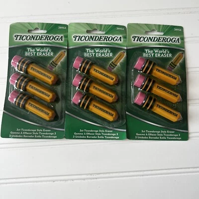 TICONDEROGA Erasers Pencil Shaped Latex Free  Teacher Gift 3 Packs 9 Total - Image 1 of 4