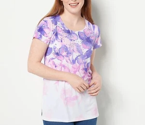 Susan Graver Regular Impreso Líquido Tejido Cuchara-Cuello Túnica Púrpura 3X A508720 - Imagen 1 de 3