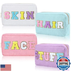 Pinkunn 4 Pcs Preppy Makeup Bags Chenille Letter Travel Organizer Face Skin H - Picture 1 of 5