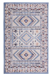 Geometrischer Stammes - 3 Fuß 6 Zoll x 5 Fuß 6 Zoll, hellblau, indianischer Vorleger - 506 - Bild 1 von 9