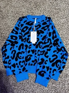 Women's Oversized Crop Blue Sweater Fashion Long Sleeve Tops Size M - Picture 1 of 1