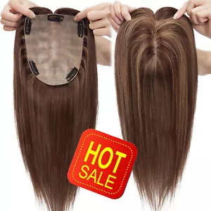 HOT 100% Remy Human Hair Women Topper Clip in Hairpiece Silk Base Top Toupee Wig - Picture 1 of 93