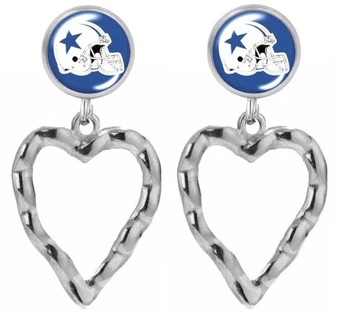 Dallas Cowboys Earrings Football Heart Charm Dangle Stainless Steel Cover