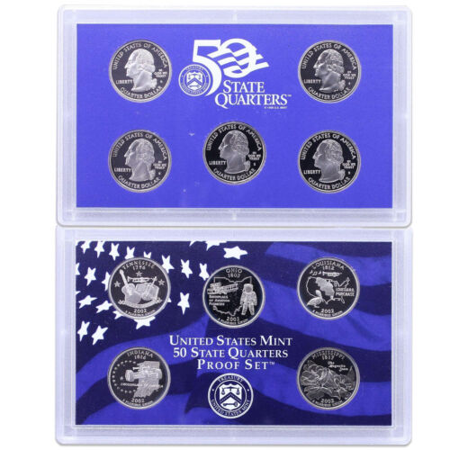 2002 S Proof State Quarter Set Gem Dcam No Box or Coa 5 Coins Cn-Clad Us Mint