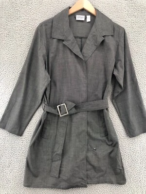 Chicos Coat Women 2 US Large Gray Long Trench Belted Pocket Stretch Collared* - Image 1 of 4