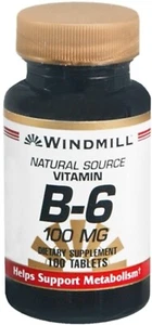 Windmill Natural Vitamin B-6 Immune Support Supplement 100mg Tablets 100 Count - Picture 1 of 3