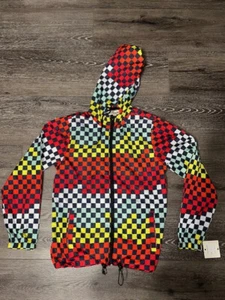 Twain Womens Windbreaker Checkered Jacket Full Zip Unique Multicolor Small - Picture 1 of 7