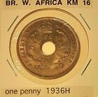 1936 British West Africa 1 Penny Coin-King Edward VIII  UNC w/Toning