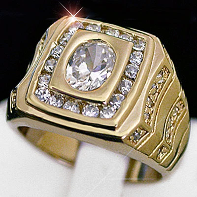 MENS 1.97ct Simulated DIAMOND 14k GOLD Layered Ring + LIFETIME GUARANTEE | BLING - Image 1 of 4