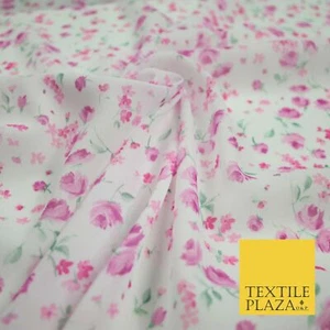 Vestido Georgette Blanco y Rosa Disitado Pequeño Rosas Florales Estampado Tela Artesanal 6476 - Imagen 1 de 4