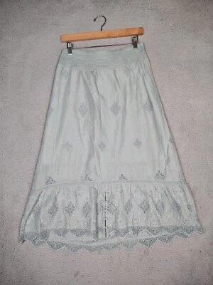 Falda envolvente suave para mujer pequeña pequeña verde bordada ojales boho campesino Foto 1 de 4