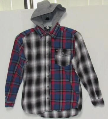 TOMMY HILFIGER Niños Rojo Azul Negro Franela a Cuadros Camisa Sudadera con Capucha Talla Mediana Foto 1 de 4