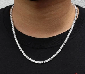 Luxus Hiphop Tennis Stein Kette 3 mm 14 Karat Gold/Weißvergoldet Diamant - Bild 1 von 8
