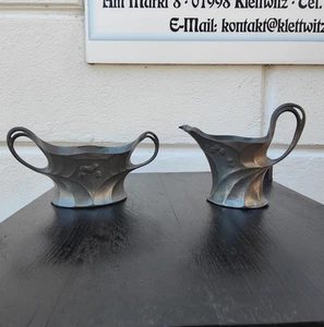 Jugendstil Zinn Set Juventa Prima Metal Hans Peter um 1900 Zucker Sahne Kanne - Picture 1 of 13
