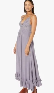 Free People Women's Adella Lace-Trim Crochet Maxi Slip Dress Size Medium - Picture 1 of 11