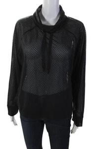 DKNY Womens Mock Neck Drawstring Long Sleeve Sheer Casual Top Black Size M - Picture 1 of 7