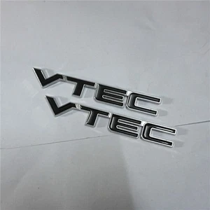 2x Silver Black VTEC Chrome Metal Badge Emblem Decal Sticker Sports Trunk Engine - Picture 1 of 24