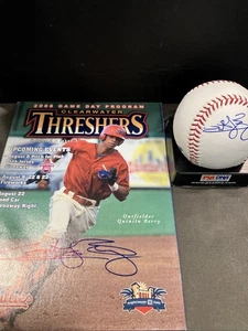 QUINTIN BERRY CLEARWATER THRESHERS SIGNED BASEBALL & GAME DAY PROGRAM 2008 - Picture 1 of 7
