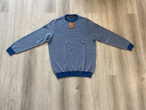 $1895 Suéter Loro Piana Bebé Cachemira Para Hombre Azul Tejido Waffle Cuello Redondo Talla 58 NUEVO - Imagen 1 de 12
