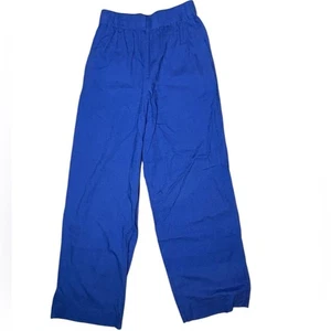 Madewell Linen Royal Blue Pants Pull On Elastic Waist Baggy Wide Leg Ladies XS - Picture 1 of 7