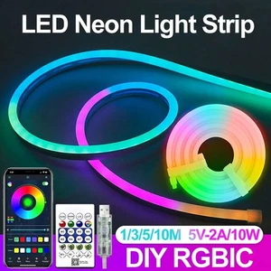 Musical Neon LED Strip Lights with Remote, APP Control DIY Screen Pattern, USB 5 - Picture 1 of 5
