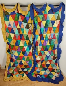 PAIR HANDKNITTED BEDSPREADS, Slight Attention Needed. - Picture 1 of 9