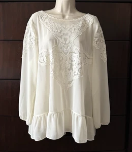 Blusa campesina de encaje Sundance manga abullonada transparente casa de campo hada talla XL marfil boho - Imagen 1 de 11