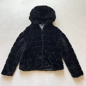 Women’s Romantic Goth Black Faux Fur Hooded Coat Ci Sono Size L/XL - Picture 1 of 8