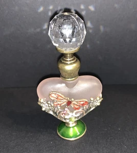 Bottiglia profumo cuore rosa gioiello vetro smerigliato fiori farfalla - Foto 1 di 12