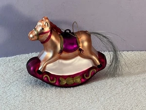 Christmas ornament glass rocking horse silver tinsel tail AA37 - Picture 1 of 5